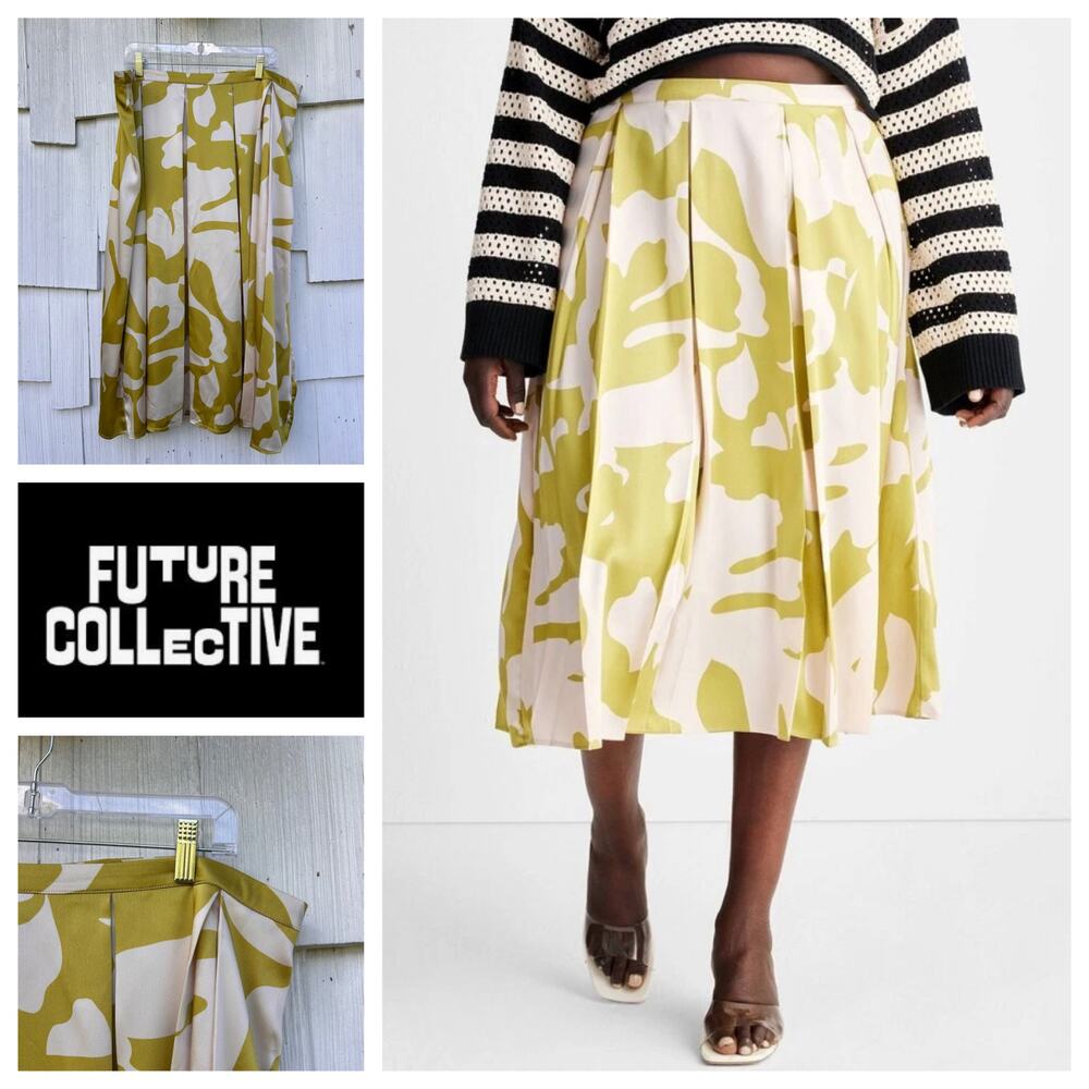 Future Collective Women's Midi Skirt in Chartreuse & Cream Print